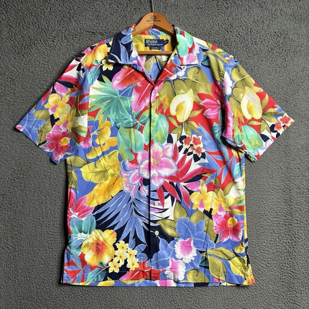 Vintage Polo by Ralph Lauren Caldwell Hawaiian Floral Mens Medium Loop Collar